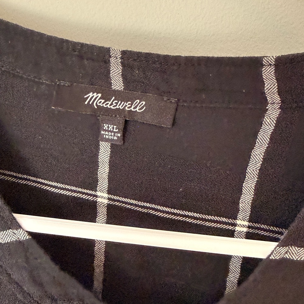 Madewell Windowpane Plaid Shirt Dress Mini Black XXL - Picture 2 of 7